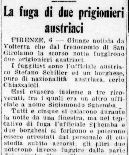 Manicomio di Volterra - Manicomio di Volterra La fuga di due prigionieri austriaci (1916) - ritaglio