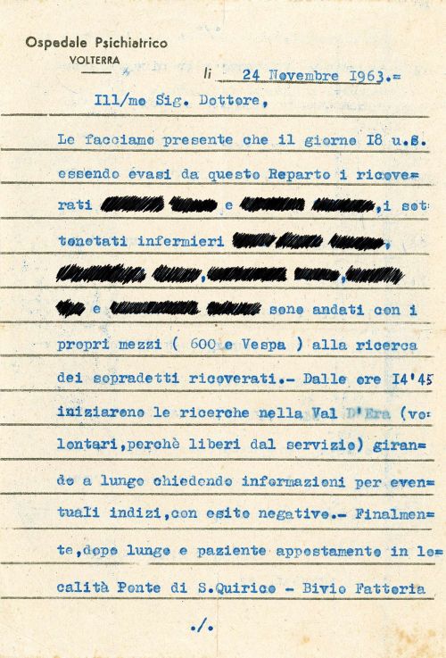 Rapporto "ricerca degli evasi" - Manicomio di Volterra Rapporto “ricerca degli evasi”