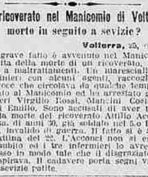 Un ricoverato nel Manicomio di Volterra morto in seguito a sevizie?