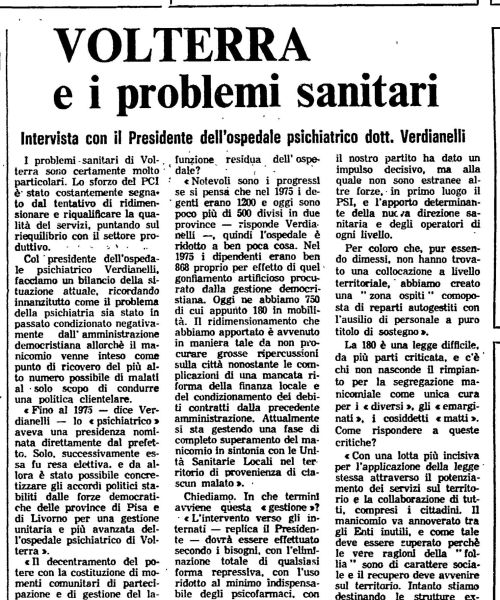 Manicomio di Volterra - Manicomio di Volterra Volterra e i problemi sanitari