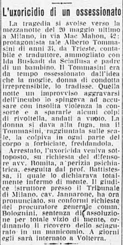 L’uxoricidio di un ossessionato