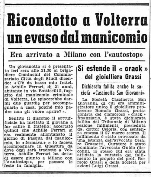 Ricondotto a Volterra un evaso dal manicomio - Manicomio di Volterra Ricondotto a Volterra un evaso dal manicomio