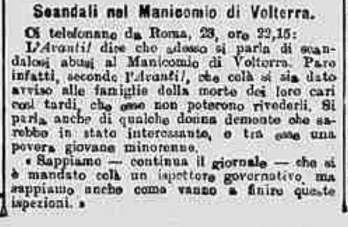 Scandali al manicomio di Volterra (1903) - Manicomio di Volterra Scandali al manicomio di Volterra (1903)