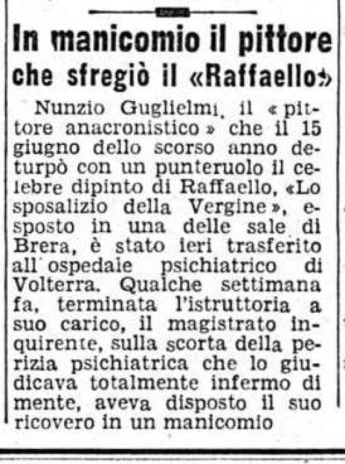 In manicomio il pittore che sfregiò il Raffaello - Manicomio di Volterra In manicomio il pittore che sfregiò il Raffaello