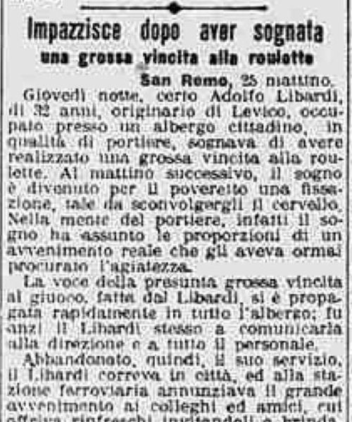 Impazzisce dopo aver sognata una grossa vincita alla roulette