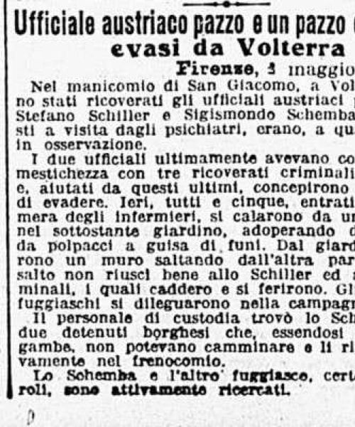 La gita scientifica degli studenti Pisani a Volterra - Manicomio di Volterra ufficiale austriaco pazzo e un pazzo criminale evasi da Volterra