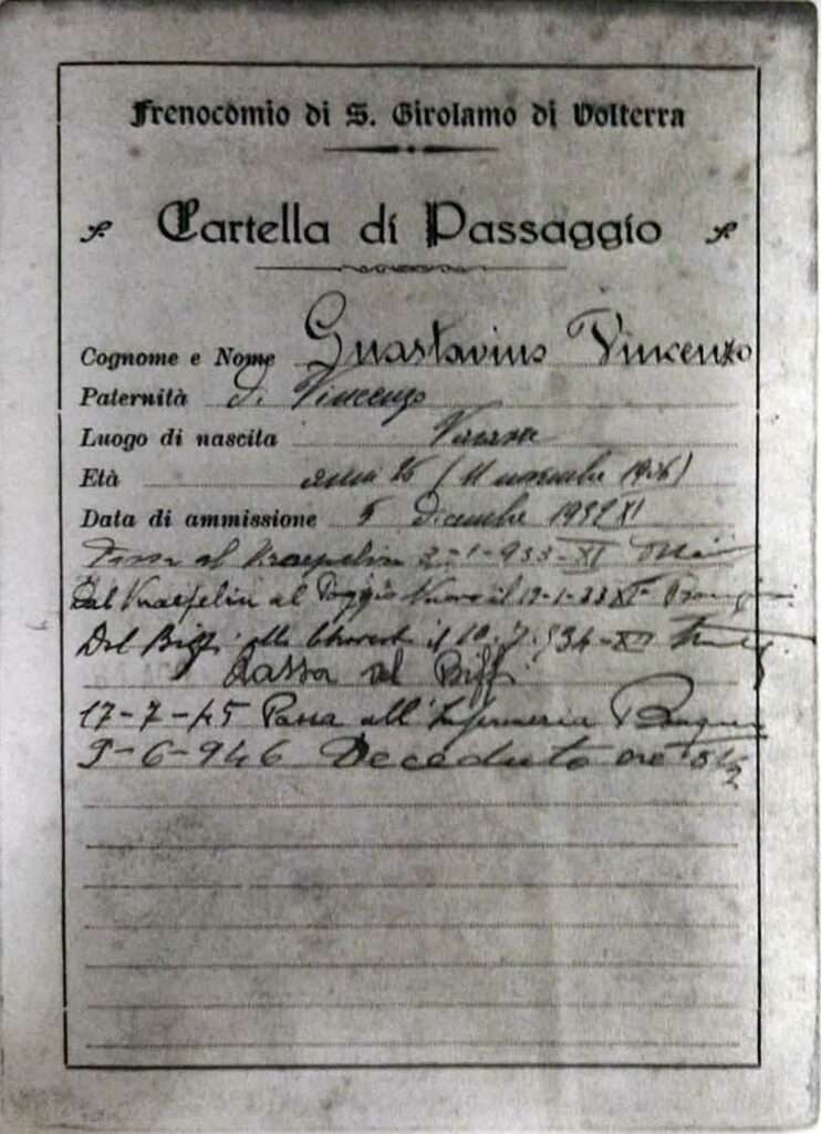 Vincenzo Guastavino - Manicomio di Volterra Cartella di Passaggio di Vincenzo Guastavino