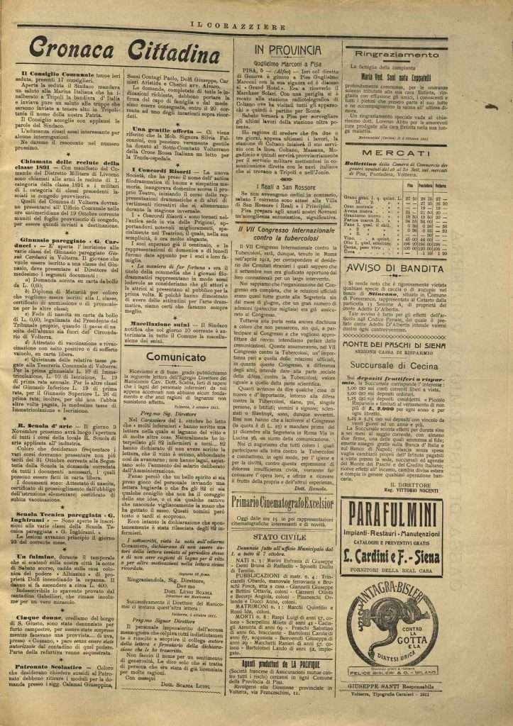 Comunicato (1911) - Manicomio di Volterra comunicato lettera di Luigi Scabia in risposta a polemica