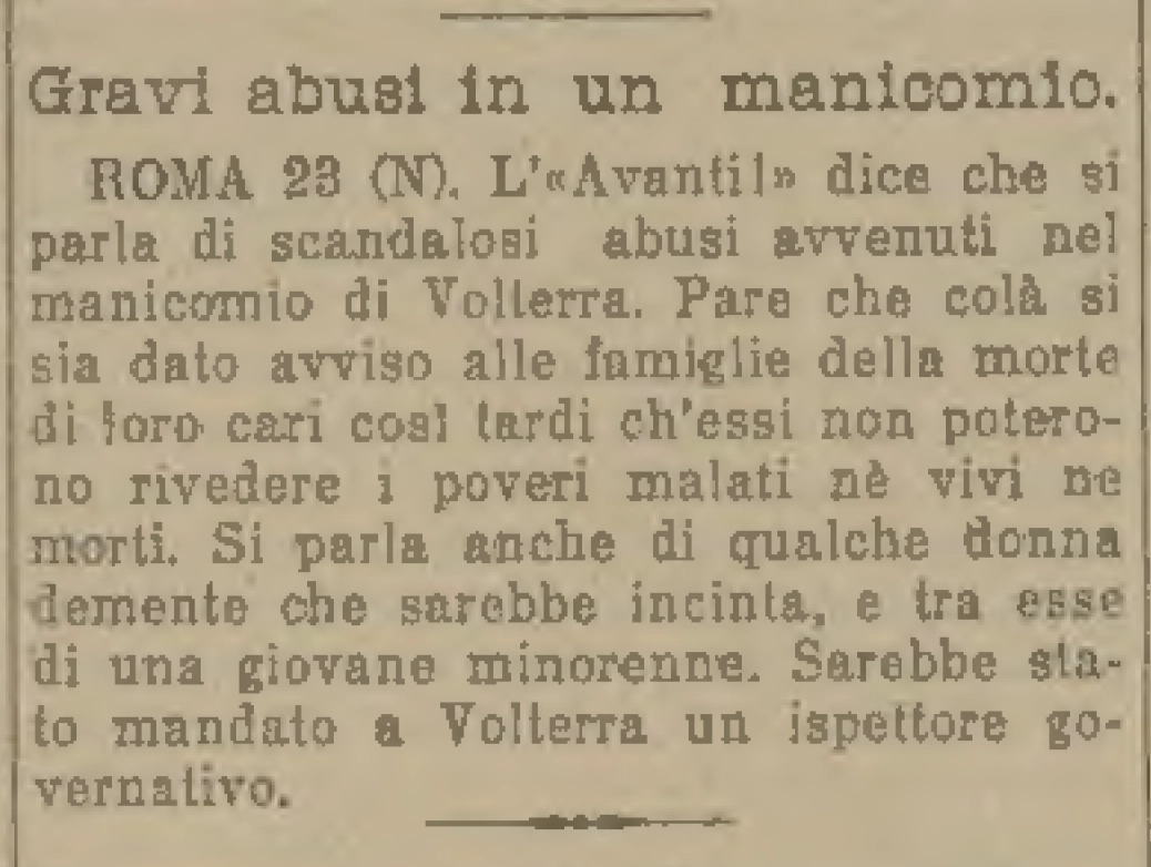 Gravi abusi in un manicomio - Manicomio di Volterra Piccolo 1903 12 24 8015 1ed Gravi abusi in un manicomio - Gravi abusi in un manicomio