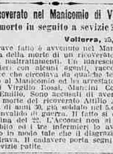 Un ricoverato nel Manicomio di Volterra morto in seguito a sevizie?