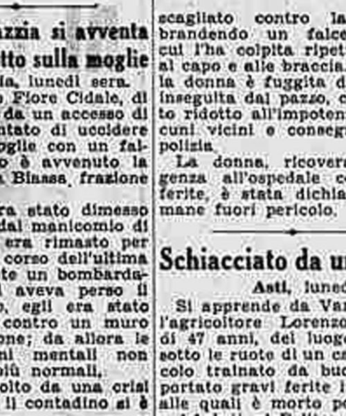 Colto da pazzia si avventa con un falcetto sulla moglie