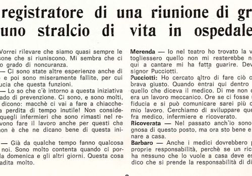 Dal registratore di una riunione di gruppo uno stralcio di vita in ospedale (1970)