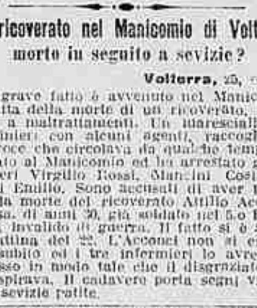 Un ricoverato nel Manicomio di Volterra morto in seguito a sevizie?