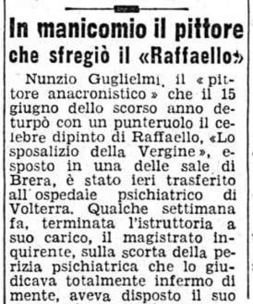 In manicomio il pittore che sfregiò il Raffaello