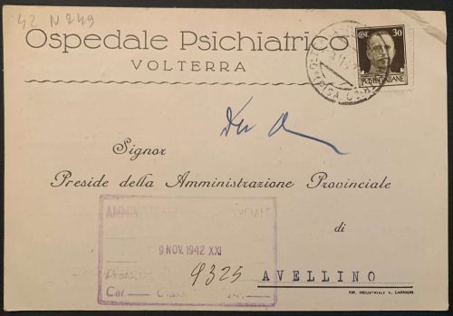 Mod. N. 24 - Comunicazione di decesso 1942 - Manicomio di Volterra Mod. N. 24 – Comunicazione di decesso 1942