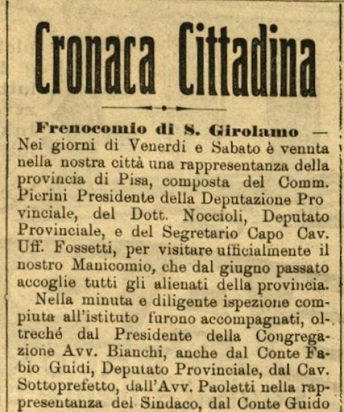 Cronaca cittadina - Frenocomio di S.Girolamo