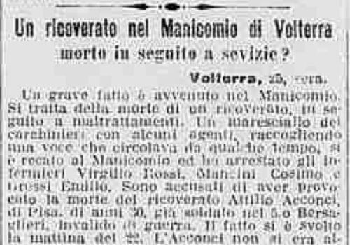 Un ricoverato nel Manicomio di Volterra morto in seguito a sevizie?