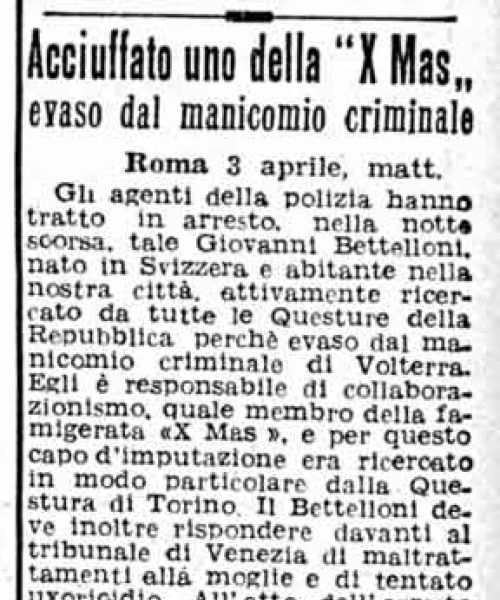 Acciuffato uno della X Mas evaso dal manicomio criminale (1947)