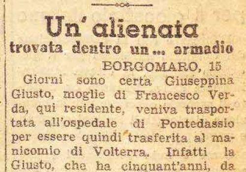 Un'alienata trovata dentro un armadio (1938) - ritaglio