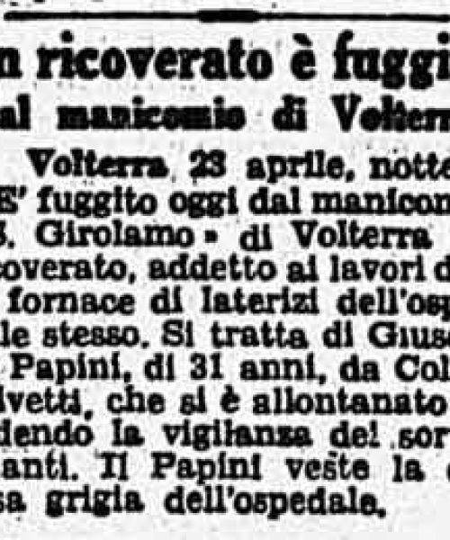 Un ricoverato è fuggito dal manicomio di Volterra