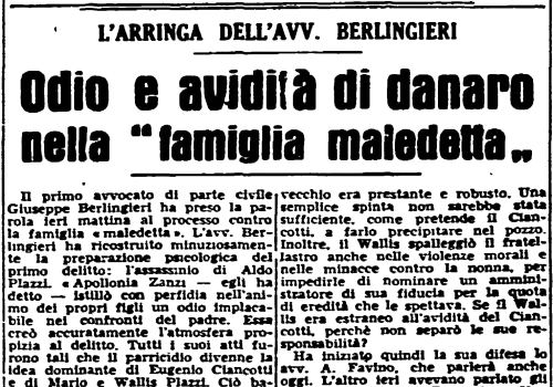 Odio e avidità di danaro nella «famiglia maledetta»