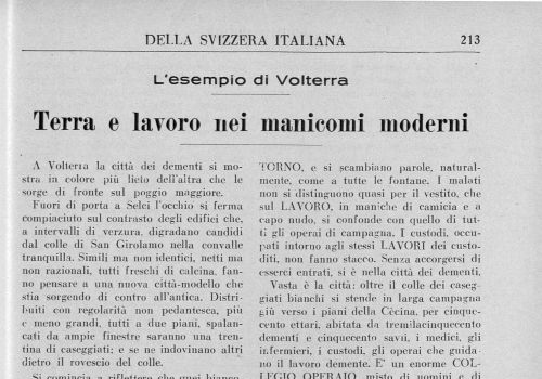 Terra e lavoro nei manicomi moderni - L'educatore della Svizzera italiana - 1934