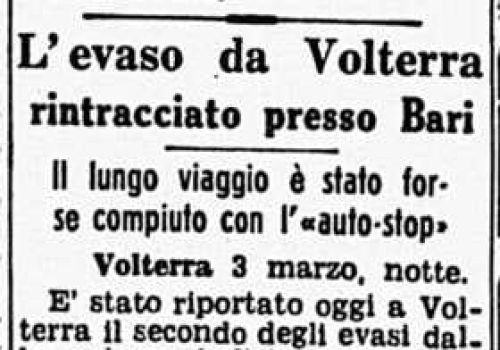 L'evaso da Volterra rintracciato presso Bari (1954) - articolo