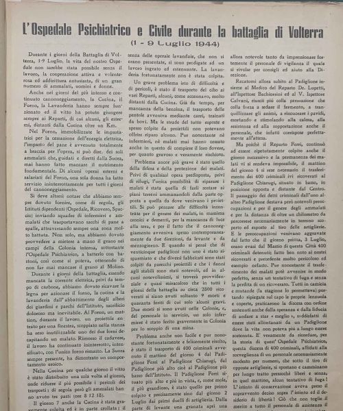 L'Ospedale Psichiatrico e Civile durante la battaglia di Volterra (1 - 9 Luglio 1944)