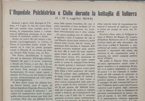 L'Ospedale Psichiatrico e Civile durante la battaglia di Volterra (1 - 9 Luglio 1944)