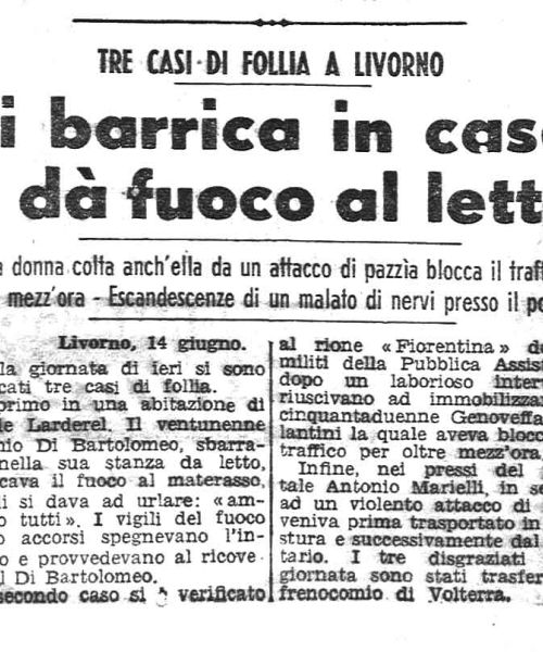 Si barrica in casa e da fuoco al letto - ritaglio messaggero 15 giugno 1952
