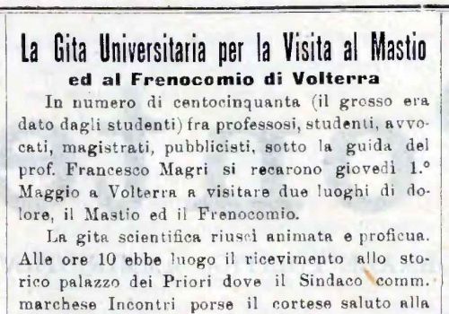 La Gita Universitaria per la Visita al Mastio ed al Frenocomio di Volterra