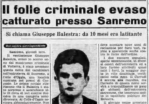 Il folle criminale evaso - catturato presso Sanremo